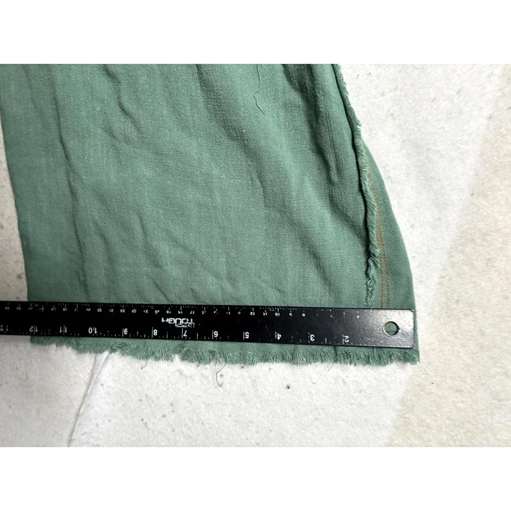 Umgee Linen Blend Cargo Pants Women Small Green Reg Fit Frayed Hem High Waisted